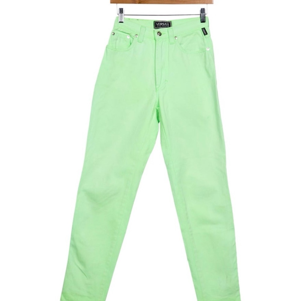 Versace Green Straight Leg Jeans with Unique Texture